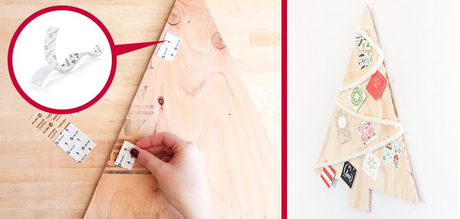 DIY plywood Christmas tree and card display craft.